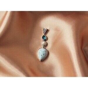 LARIMAR PENDANT, BLUE Topaz Pendant, Unique Blue Topaz Pendant Larimar Necklace